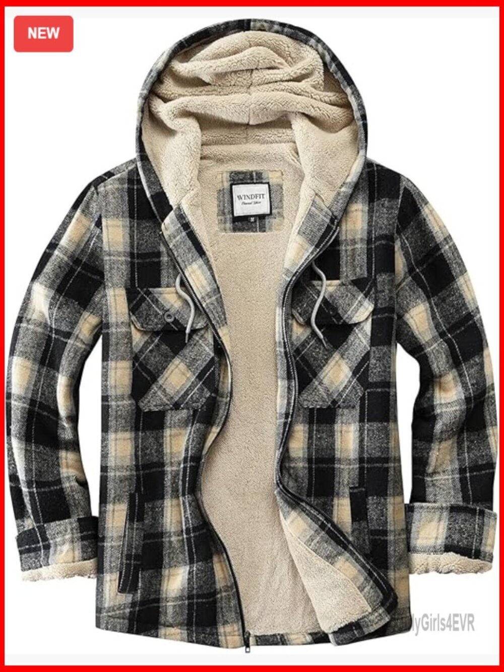 Sherpa Lined Fleece Jacket Full Zip Plaid Hooded Casual Winter - Picture 1 of 7